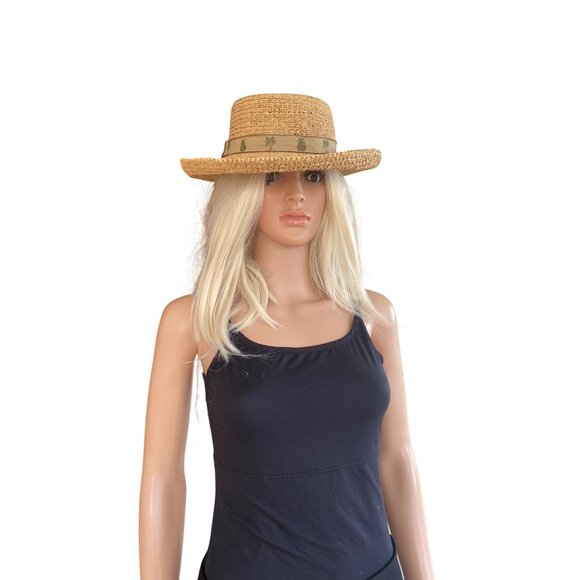 SCALA Wide Brim Straw Raffia Safari Hat S/M Unisex Palm Trees Pineapple Hat - Picture 10 of 15